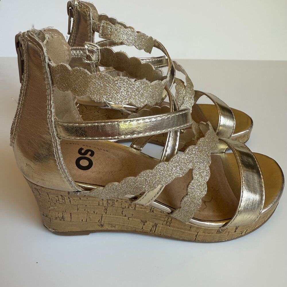 SO Jackfruit Girls Wedge Gold Strappy Sandals - Picture 4 of 9